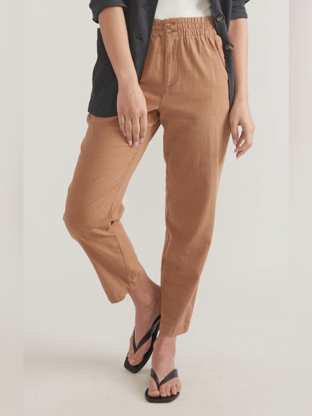 Marine Layer  Relaxed Fit Ankle Cotton Pants Elastic Waistband Comfort